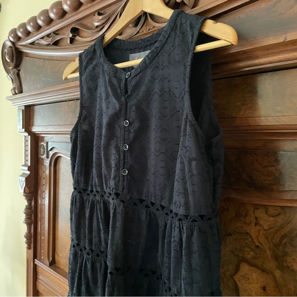 Anthropologie Ismene Jacquard cutout crochet lace Black Tiered Tunic Mini Dress - Picture 6 of 11